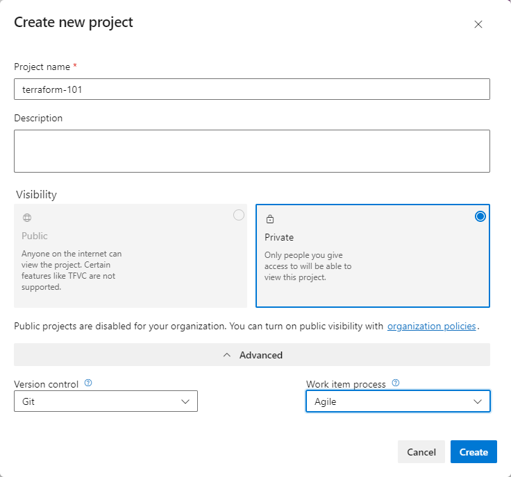 Azure DevOps - Create Project