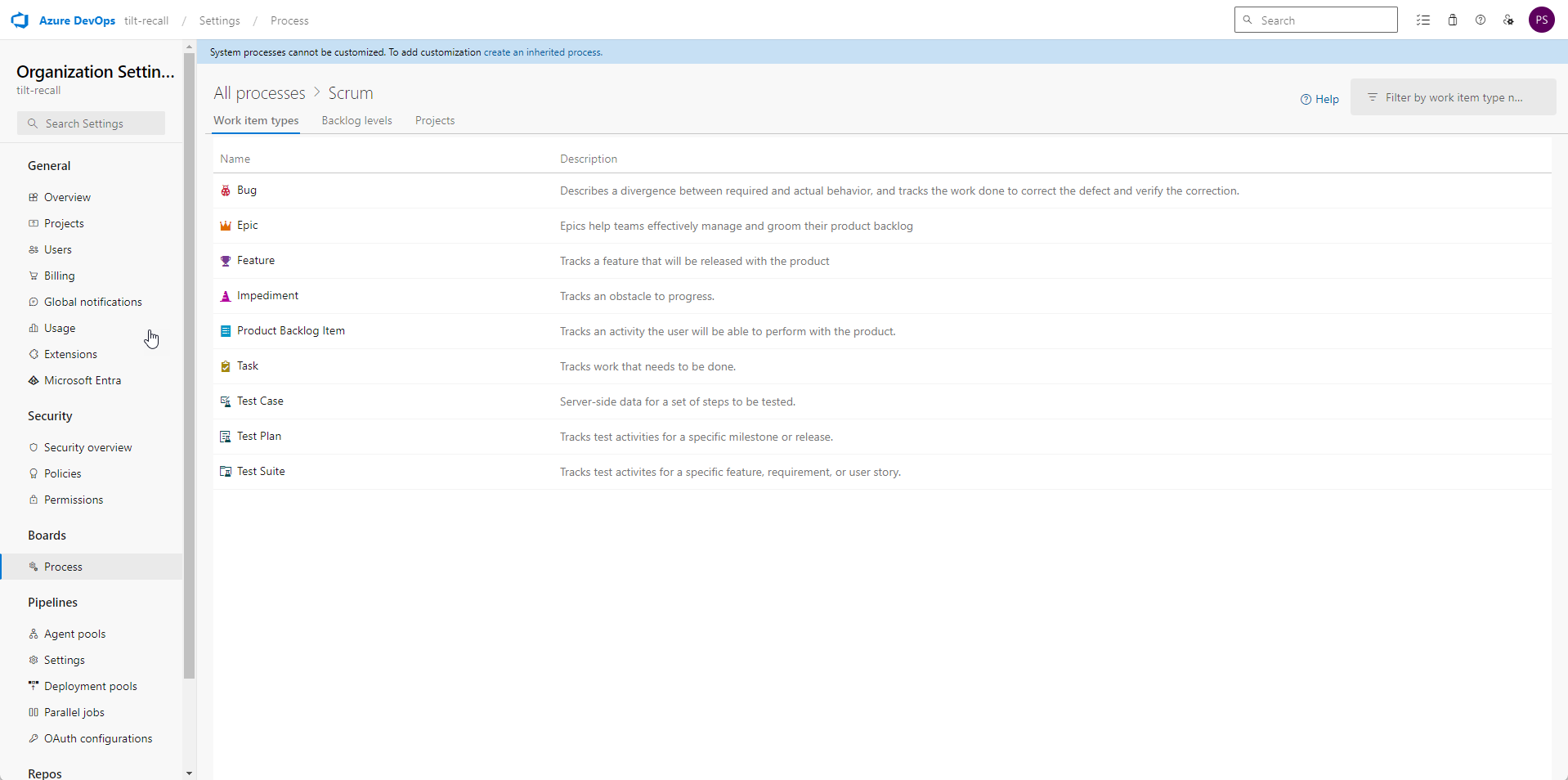 Azure DevOps - Scrum defaults