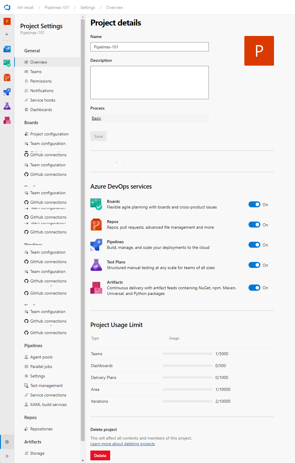 Azure DevOps - Delete Project