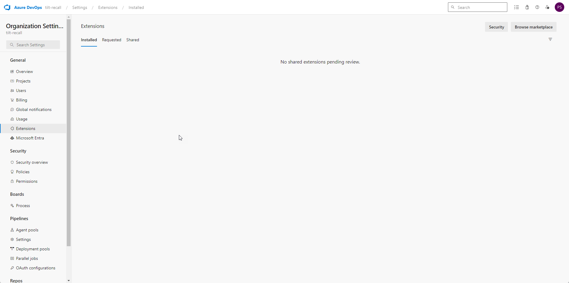 Azure DevOps - Installed Extensions