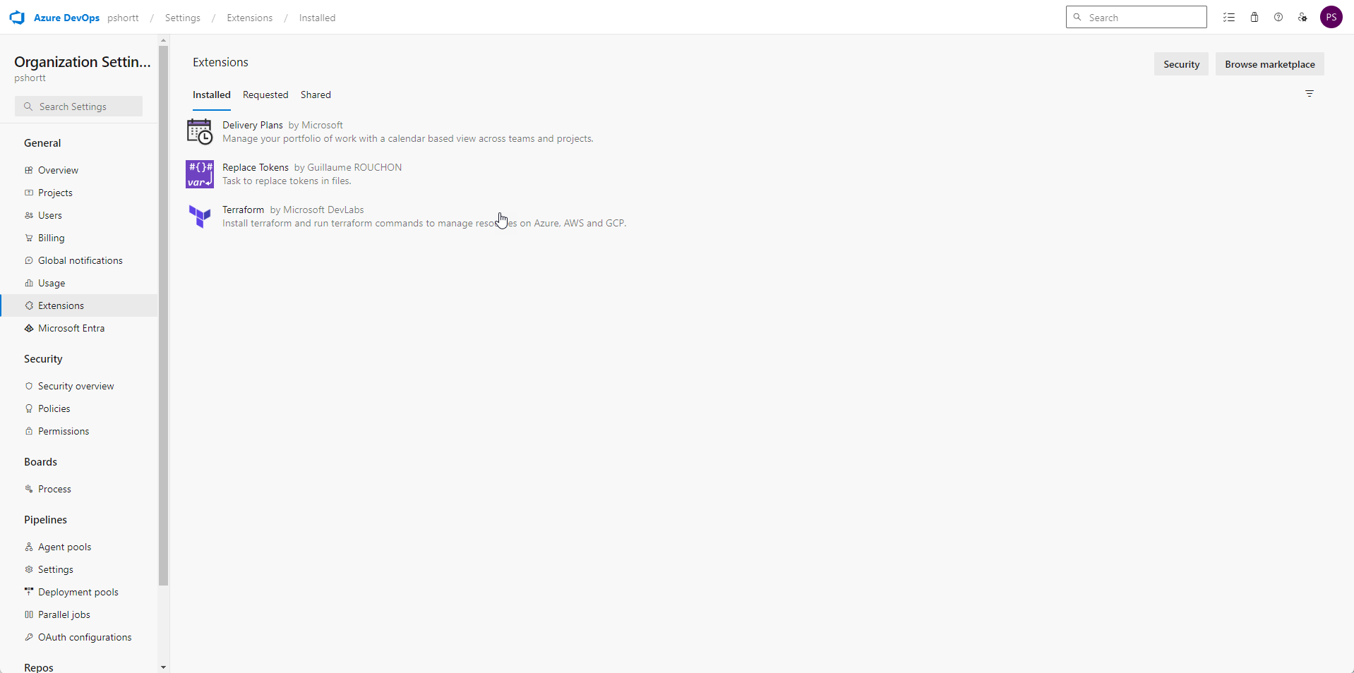 Azure DevOps - Some installed extensions