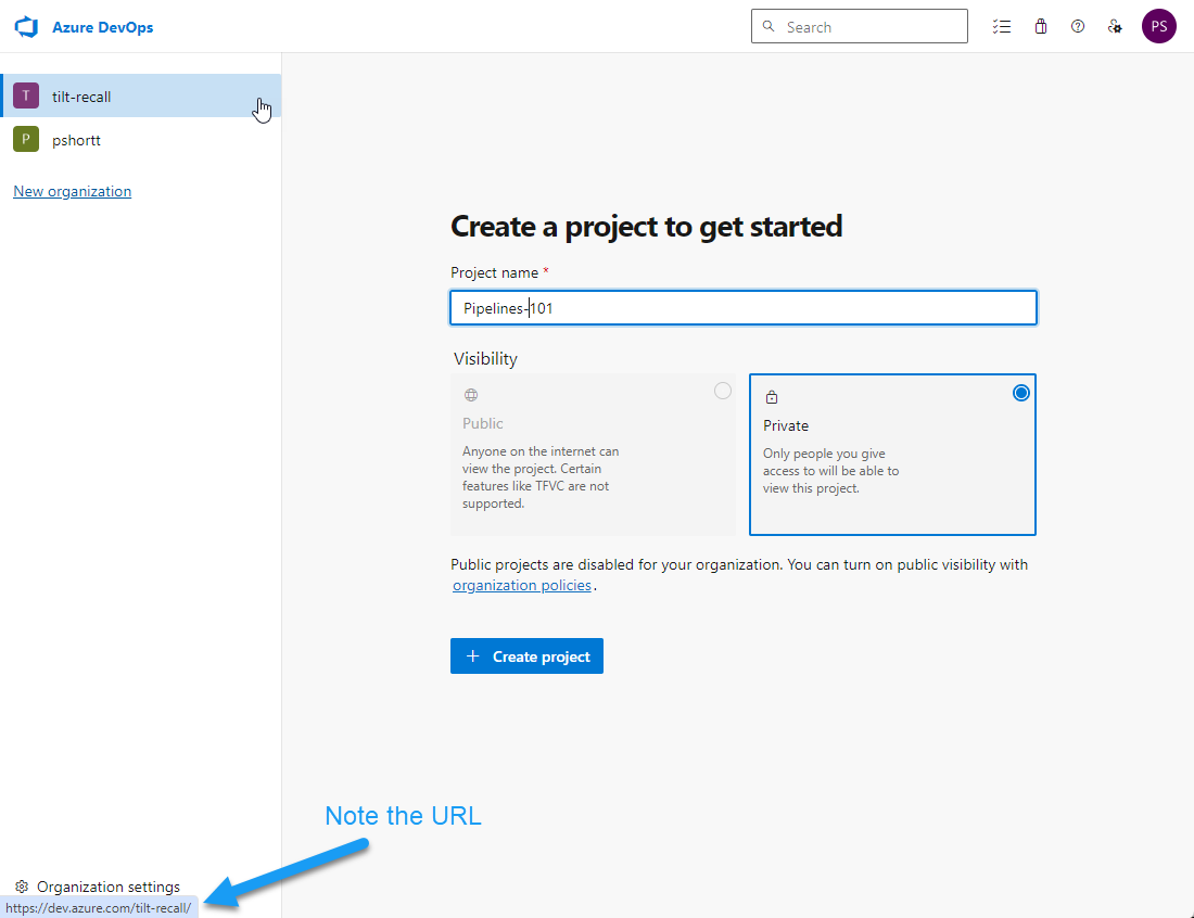Azure DevOps - New project name