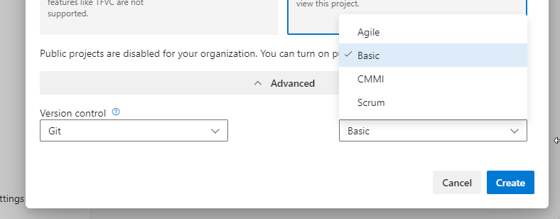Azure DevOps - Choose Process